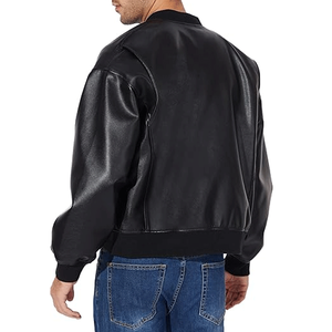 High Quality Faux Bomber Jacket Mens Motorcycle Button Closure Slim Fit Biker Style Jacket - Product Image 3