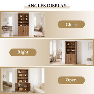 Estantería <span class=keywords><strong>de</strong></span> Madera Rústica Estilo Granja con Puertas, Librería Alta Industrial Vintage, Mueble <span class=keywords><strong>de</strong></span> Almacenamiento Vertical para Sala <span class=keywords><strong>de</strong></span> Estar - Product Image 6