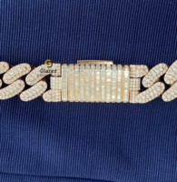 Exclusiva Cadena Cubana de Oro Rosa Sólido de 10K con Diamantes Moissanite de Corte Redondo y Baguette, Estilo Hip Hop, para Regalo Unisex o Fiesta