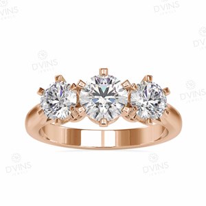 3 Stone Round Cut Lab Diamond 2.5 CT Classic Engagement Wedding Ring 14k/18k Gold VVS Lab Diamond for Parties - Product Image 1
