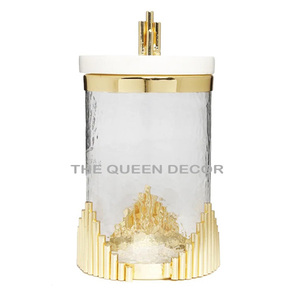 현대 유리 및 알루미늄 금속 기념 용기 용기 항아리 냄비 골드 마감 잎이 많은 디자이너 주방 사용 - Product Image 2