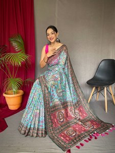 Saree de algodón con estampado digital de borde grande - Product Image 3