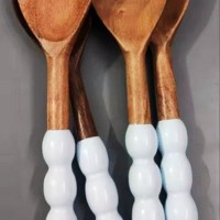 Ensemble de cuillères à salade en résine bleu et orange, écologiques, compatibles lave-vaisselle, modernes, pour la maison et la cuisine, fabriquées en Inde