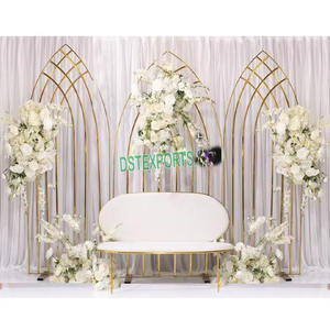 Panneaux en métal doré élégants pour la scène, arches en métal époustouflantes pour les mariages, cadres en métal pour scène de mariage intérieure indienne, États-Unis - Product Image 5