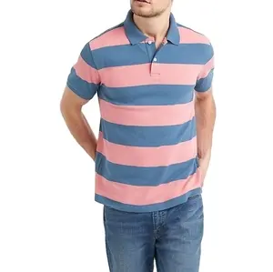 Summer cotton men's shirt Short sleeve polo shirt striped casual men's lapel T-shirt top