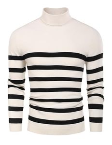 <b>Mens</b> Slim Fit <b>Turtleneck</b> Striped Pullover <b>Sweater</b> Winter Casual Basic Knitted Long Sleeve - Product Image 1