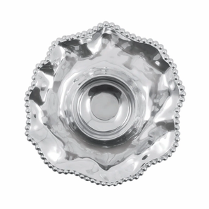 Plateau à chips et à trempette en métal de qualité supérieure avec un design côtelé et une finition argentée, plateau de service royal avec des motifs floraux, plateau de service à parois hautes - Product Image 4