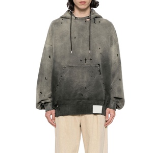 Sweat à capuche professionnel pour homme, style déchiré, personnalisé, manches longues, effet délavé, déchirures en denim, en tissu polaire - Product Image 1