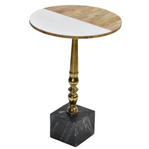 โต๊ะอลูมิเนียมทรงกลมพร้อมพื้นไม้และหินอ่อนสีทองโต๊ะกาแฟโลหะสำเร็จรูปทรงกลมสำหรับเฟอร์นิเจอร์บ้าน - Product Image 3