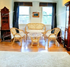 Meubles de canapé en osier fabriqués à la main en rotin de luxe et bambou fauteuils et table basse pour la maison et le jardin lot de 4 - Product Image 5