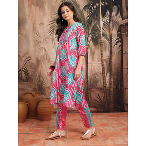 ชุดคุร์ตาแขนสามส่วนพิมพ์ลายสีชมพูสำหรับผู้หญิงสำหรับฤดูใบไม้ผลิ/ฤดูร้อน - Product Image 2