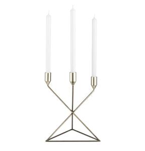 Minimalist <b>Brass</b> Candle <b>Holder</b> with 4-Candle Design and Curved Arms on Circular Base Modern Accent for Dining & Festive Decor - Product Image 3