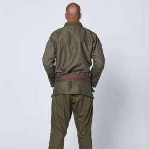 Kimono de Jiu-Jitsu vert olive extensible, uniforme en coton lourd, arts martiaux, couture renforcée, logo personnalisé, haute qualité, 200GSM - Product Image 3