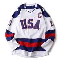 Letra y número cosido Equipo de EE. UU. Jerseys de hockey sobre hielo Venta al por mayor Liga de hockey Uniforme Bordado Jersey