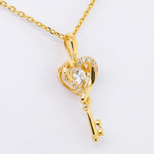 Chaîne à maillons Vietnam en forme de clé ronde taille brillante cadeau pour femmes pierre de zircone cubique solide 10K or jaune pendentif colliers - Product Image 2