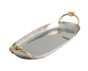 Bandeja de servicio Tepsi ovalada de hoja Jumbo Titan Lighting Gold Twig Handle Bandeja decorativa de artesanía de metal diferente - Product Image 1