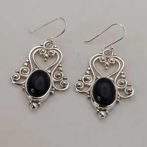 Black <b>Onyx</b> <b>Earrings</b>, 925 Sterling Silver Oval Dangle Handmade Boho Jewelry - Product Image 5