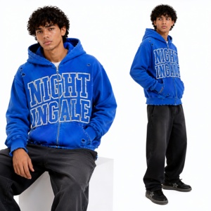 Vintage Letterman Zip Hoodie Distressed Oversized Heavyweight Fleece Graphic Streetwear Heavyweight Unisex Streetwear Hoodie - Product Image 2