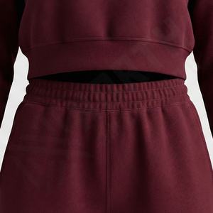 Ensemble de survêtement pour femme d'hiver, de haute qualité, avec logo personnalisé, imprimé par broderie, sweat-shirt à capuche et pantalon de jogging, polaire épais, décontracté, court - Product Image 5