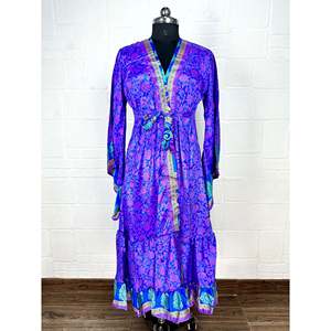 Recycled Vintage Silk Sari <b>Robe</b> Boho Floral Print Dressing Gown <b>Beach</b> Coverup or Bridesmaid Anniversary Gift - Product Image 1