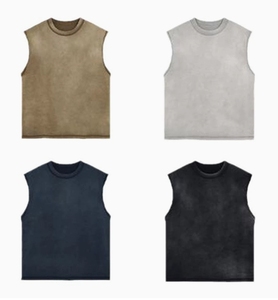 เสื้อกล้ามผ้าฝ้าย270Gsm เสื้อแขนกุดสำหรับผู้ชายเสื้อยืดแขนกุดสำหรับผู้ชายทรงหลวมโอเวอร์ไซส์ผ้าแอซิดสำหรับผู้ชาย - Product Image 2