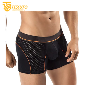 La mejor oferta de ropa interior cómoda de secado rápido para hombre, ropa interior sin costuras de algodón Spandex, Bóxer corto con estampado de logotipo a rayas personalizado Oem - Product Image 1