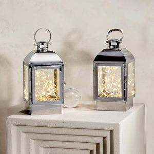 <b>Set</b> of 2 Luxury Metal Clear Glass Candle <b>Lanterns</b> Sliver Finished for Home & Wedding Decorative Hanging <b>Lanterns</b> - Product Image 6