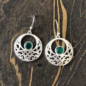 <b>Green</b> Onyx Drop <b>Earrings</b> with Emerald 7.4 Grams Bezel Setting for Gift - Product Image 1