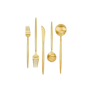 Juego de cubiertos moderno de 5 piezas, elegante y asequible, de acero inoxidable con asas grises, juegos de cubiertos de acero con espejo de estilo americano - Product Image 5