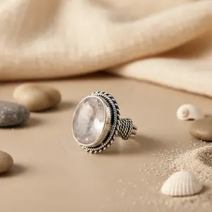 "<b>Rose</b> Gold Plated Brass Ring with <b>Rose</b> <b>Quartz</b> Gemstones for Women" - Product Image 2