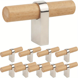 Tiroir d'armoire en bois brun naturel Boutons d'armoire Tirette de porte Longue poignée Meubles de cuisine contemporains - Product Image 2