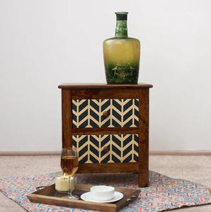 Table de chevet multifonctionnelle à 2 tiroirs en bois massif, moderne, personnalisée, polie et fabriquée à la main, pour l'entrée de la chambre à coucher. - Product Image 1