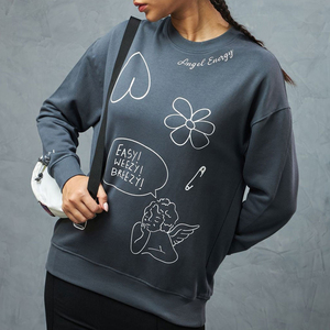 Moda mujer Streetwear Sudadera corta Casual manga larga pulóver cuello redondo transpirable 100% algodón secado rápido personalizable - Product Image 1