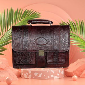 Porte-documents en cuir de vachette véritable personnalisé 100% marron avec fermeture à glissière en coton véritable cuir pleine fleur pour les affaires de bureau - Product Image 6