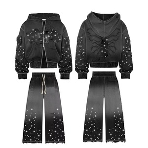 เสื้อสเวตเตอร์ผ้า100% มีฮู้ดและกางเกงซ้อนกันเหงื่อผ้าคอตตอนซักได้แบบมีซิป - Product Image 4