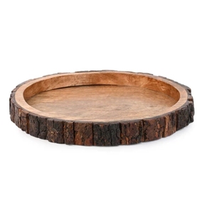Plateau de service ovale en bois avec bords d'écorce d'arbre Planche de charcuterie en bois de manguier Plateau rustique pour servir des collations au fromage - Product Image 1
