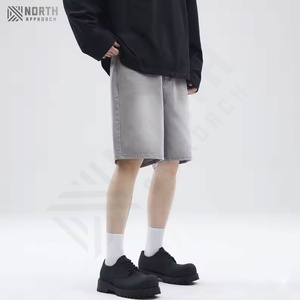 กางเกงยีนส์ขาสั้นผ้ายืดขาสั้นแบบลำลองสำหรับผู้ชายฤดูร้อนกางเกงผ้ายีนส์สีเทากางเกงขาสั้นผ้าแคนวาสสำหรับผู้ชายแนวสตรีทฤดูร้อน - Product Image 4