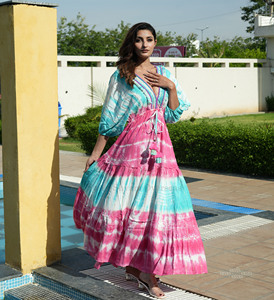 Nouveau Designer Tassel dentelle femmes portent rayonne longue Tie Dye corps complet couvrir robe - Product Image 4