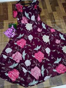 Nouvelle collection 2022 magnifique tissu Georgette avec imprimé Floral, robe de soirée brodée, Anarkali donne un Look occidental - Product Image 6