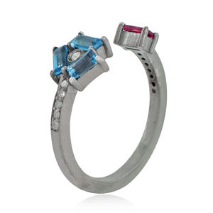 Anillo abierto de plata de primera ley y Topacio azul para mujer, sortija abierta, plata esterlina 925, piedra natural, hecho a mano - Product Image 3