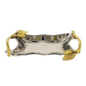 ถาดเสิร์ฟโลหะหรูหราหรูหราสำหรับขนมผลไม้แห้งดีไซน์ใบไม้แบบทันสมัย - Product Image 2