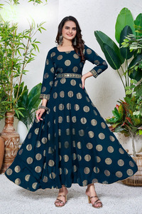Vente en gros de vêtements indiens pakistanais feuille d'or impression fausse georgette broderie séquence travail Kurtis attaché doublure en coton en ligne - Product Image 3