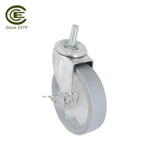 Rueda Giratoria de Acero Gris de 4 Pulgadas con Freno, Vástago Roscado de 3/8, Ruedas Silenciosas y Suaves para Uso en Almacenes y Supermercados - Product Image 5