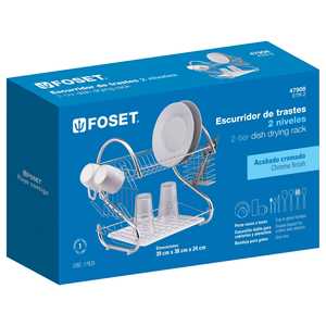 Escurridor de Platos de Acero Cromado de 2 Niveles Foset ETR-2 para Cocina, Escurridor de Platos Conveniente con Diseño de Doble Nivel, Duradero y que Ahorra Espacio - Product Image 1
