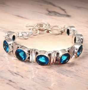 For Blue Topaz Tennis Glowing <b>Charm</b> <b>Bracelet</b> 925 Sterling <b>Silver</b> GIA Certified Luxury Gift for Women - Product Image 6