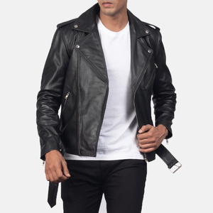 Chaqueta de Cuero de Cordero Genuino para Hombre, Chaqueta Negra con Cremallera Suave, Abrigo de Invierno de Alta Calidad, Cortavientos, con Cinturón en la Cintura - Product Image 3