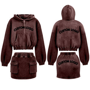 เสื้อครอปมีซิปมีฮู้ดและกระโปรงสเวตเตอร์2025โลโก้แบบกำหนดเอง - Product Image 4