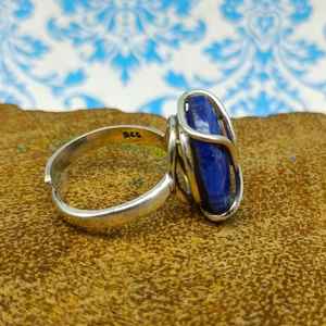 Anillo de piedras preciosas de zafiro Natural de plata antigua genuina 100% de alta calidad hermosos anillos redimensionables de piedra de cabujón de Color azul - Product Image 3