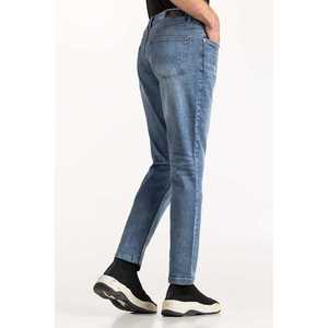 Vaqueros vintage de cintura media rectos MN-JNS-WS24-005 de mezclilla lavada a la piedra con diseño de patchwork, tejidos, para invierno, en colores claros y oscuros, con opciones de corte alto y bajo. - Product Image 1