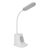 Lampe de bureau LED moderne et innovante à batterie lithium rechargeable avec alimentation CC, réglage de la luminosité, porte-stylo et logo personnalisé